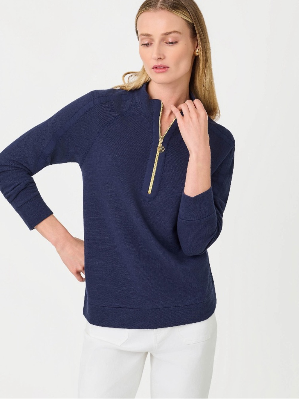 Lilly Pulitzer Navy Half-Zip Sweatshirt with Gold Zipper Size Small NWT